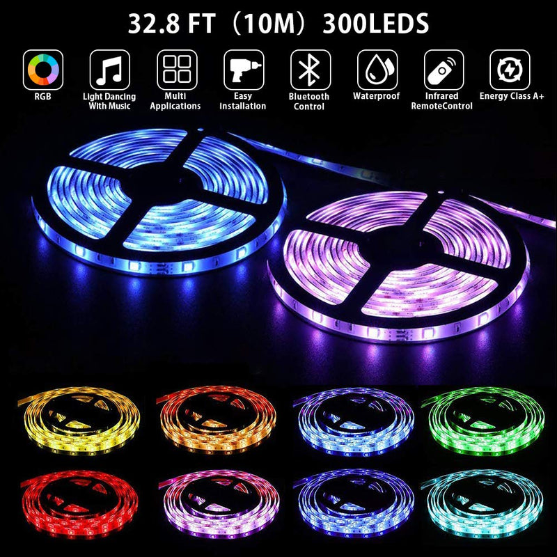 [AUSTRALIA] - LED Strip Lights for Bedroom 32.8ft HEERTTOGO Waterproof IP65 300 LEDs 5050 RGB LED Lights Strip Music Sync Color Changing RGB LED Strip with Blutooth IR Remote Controller and Wired Controller 