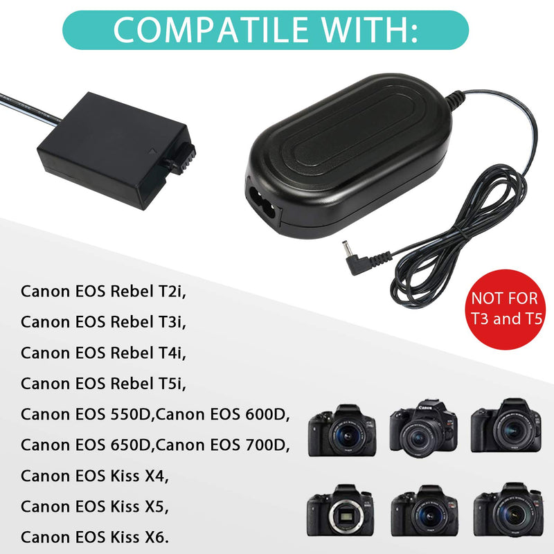 PowEver ACK-E8 Replacement AC Power Adapter Supply Kit for Canon EOS Rebel T5i T4i T3i T2i Kiss X6 Kiss X5 Kiss X4 700D 650D 600D 550D