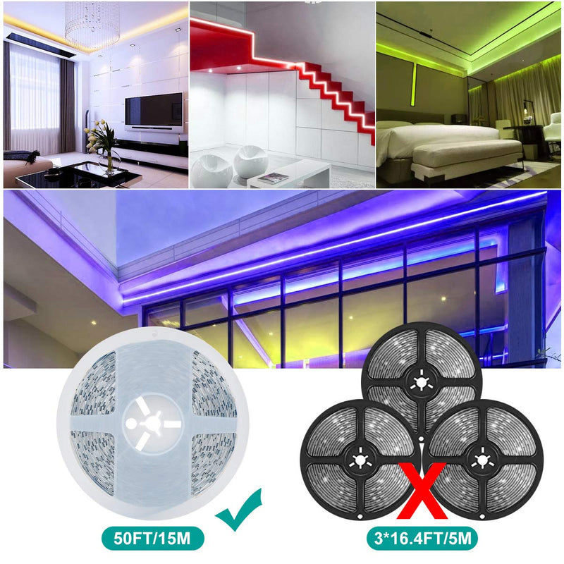 [AUSTRALIA] - LED Strip Light 50ft AMVOOM Ultra Long 15M RGB LED Rope Light 5050 SMD with 44 Keys Wireless RF Controller and 24V Power Supply for Room Kitchen Party Festival Deco 