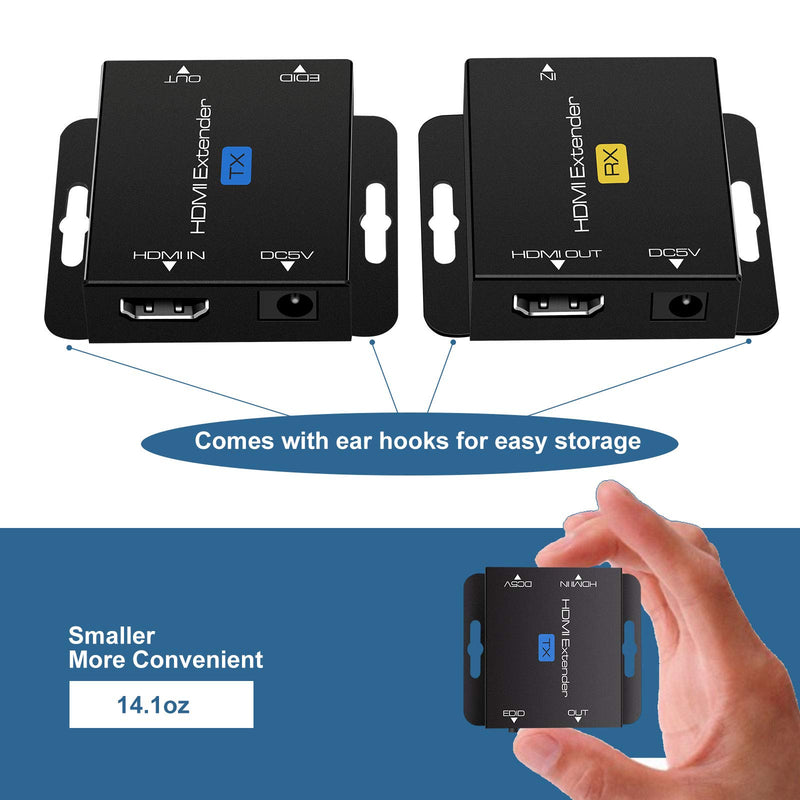 HDMI Extender 200ft HDMI Over Single Cat5e/6/7 Digital HDMI Over Ethernet HDMI Repeater Balun Transmitter Receiver Power on cat Support 1080p 3D HDCP Compatible with Fire Stick Roku Blue-ray