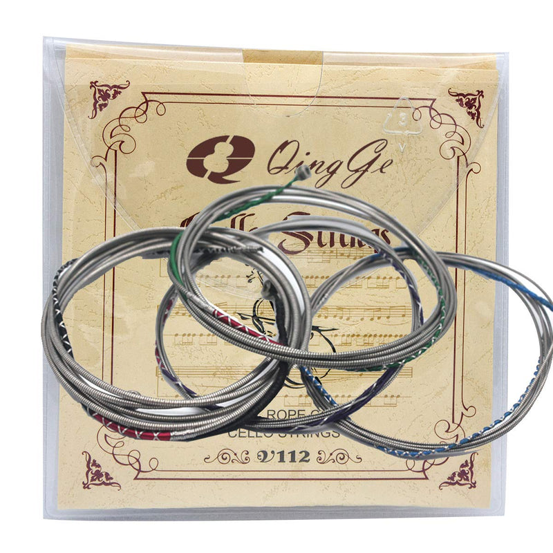 Q QINGGE Cello Strings Full Set (A-D-G-C) Steel rope core for 4/4 & 3/4 Size