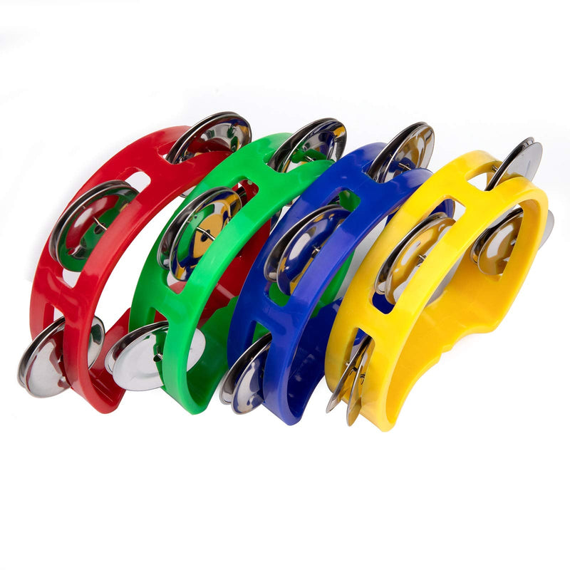 Foraineam 8 Pack Plastic Tambourines Handheld Tambourine Bells Musical Hand Percussion Jingles Music Instrument