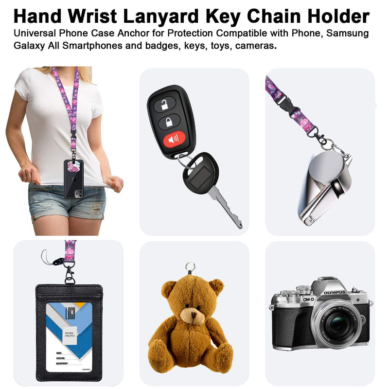 Phone Lanyard, MYECOGO Wrist Lanyard Tether Key Chain Holder and Adjustable Nylon Universal Cell Phone Neck Lanyard Strap for iPhone Phone Case Anchor Fit All Smartphones Keys ID ,Black Purple Flower