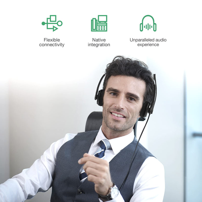Yealink Phone Headsets for Office Phones YHS34 Lite QD to RJ9 Wired Headset Compatible with Poly Avaya Snom Grandstream Phones Desk Landline Headset with Microphone -Dual/111g/2.1m Cable Foamy Ear Cushions - Dual
