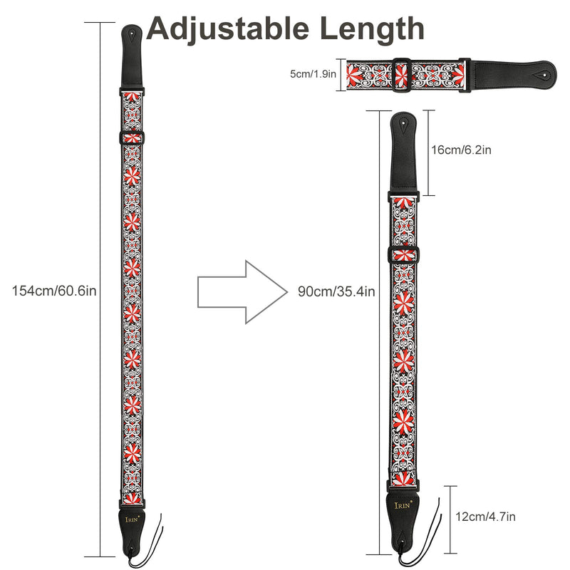 2PCS Embroidery Guitar Strap Adjustable 35"-57" Jacquard Weave Belt with Leather Ends for Basse Electric Acoustic Guitar