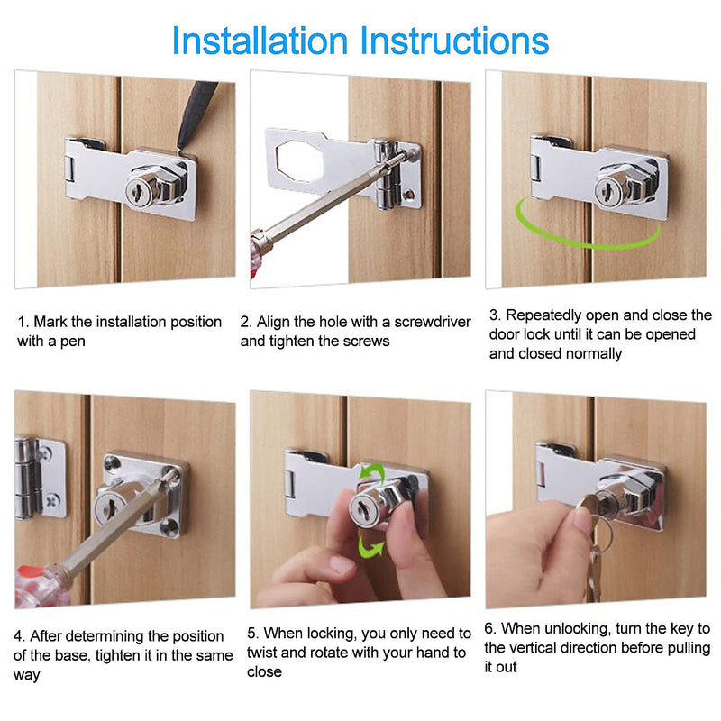 [AUSTRALIA] - 2 Pack 4 Inch Keyed Hasp Locks Twist Knob Keyed Different Locking Hasp for Small Doors, Stainless Steel Chrome Plated Hasp Lock Catch Latch Silver 