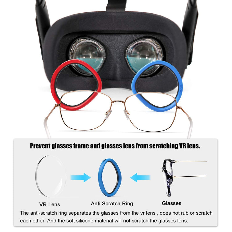 AMVR 6 Pair Glasses Spacer for Oculus Quest 2, VR Lens Protector Accessories Silicone Anti-Scratch Ring to Protect Headset Lens and Glasses Compatible with Meta Quest 1/Rift S/Go（Red & Blue, Black）