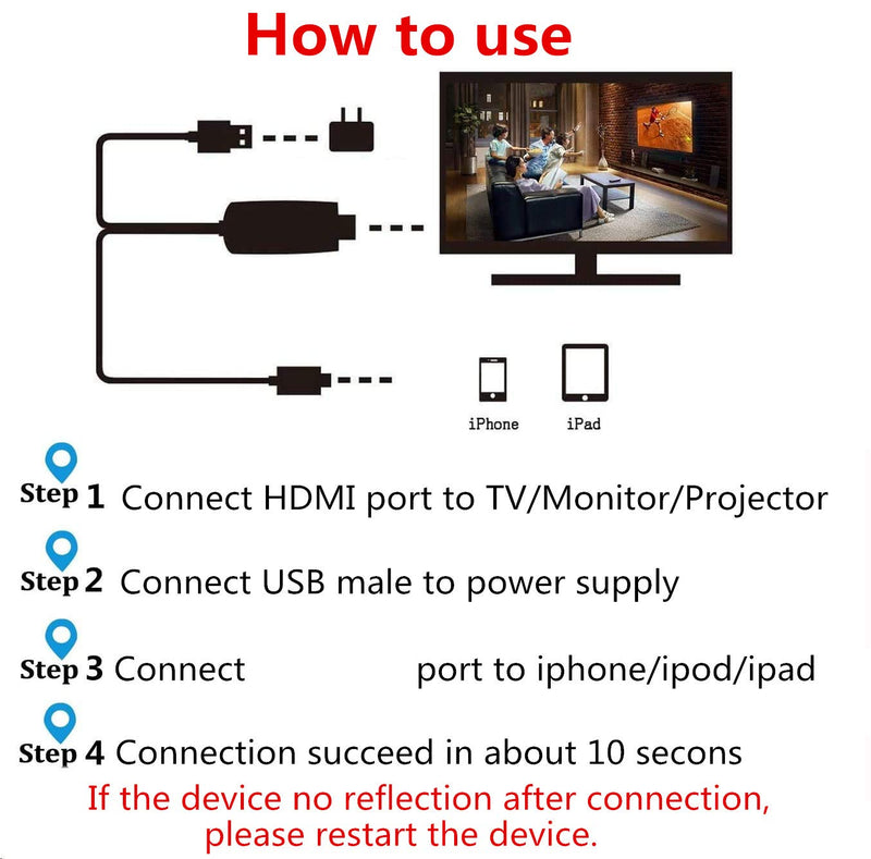 HDMI Adapter Cord for iPhone,HDMI Cable Compatible with iPhone, Digital AV Converter for iPhone 12,11/12,11pro max/XR/XS/X/8/7/6 to TV/Projector,Plug and Play,1080P 6 Feet