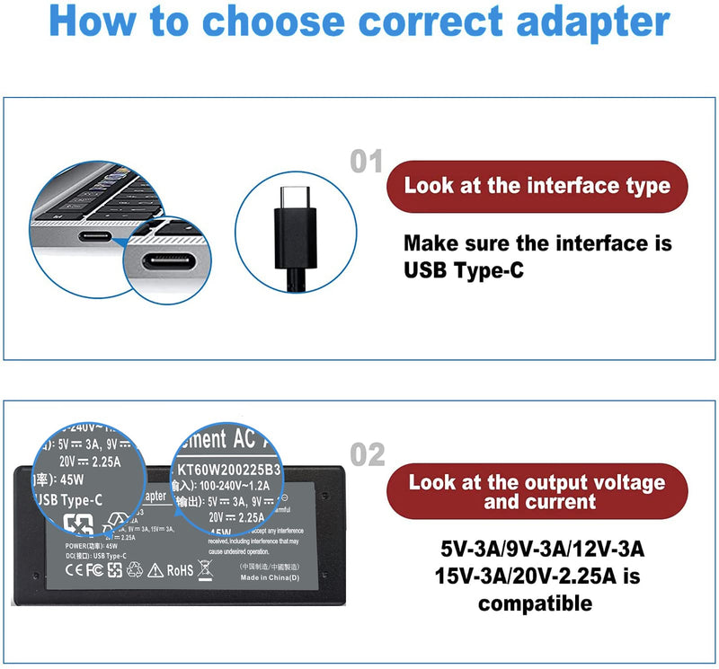 45W USB C Charger for HP Chromebook X360 14 14A 14C 15 11 14-ca000nr 14a-ca0090wm 14a-na0031wm 14-db0043wm 14-db0023dx 14c-ca0053dx 11a-na0036nr 15-de0518wm Google Chromebook Type C Power Supply
