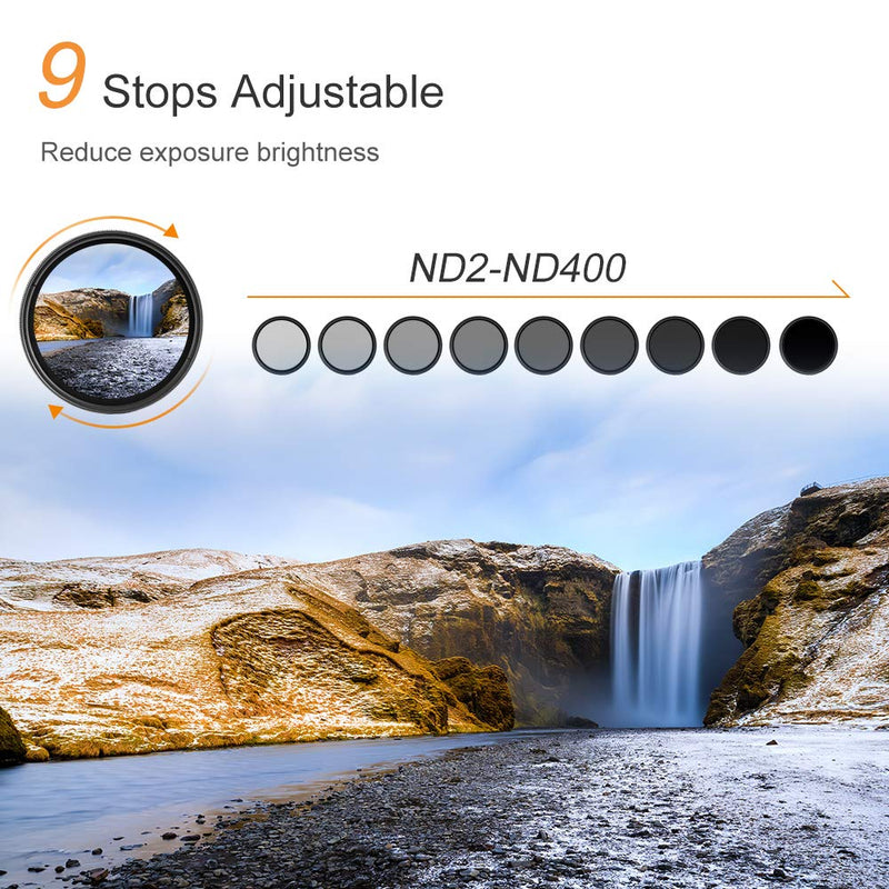 K&F Concept 46mm Variable ND Lens Filter ND2-ND400 (1-9 Stops) 18 Multi-Layer Coatings Adjustable Neutral Density Ultra Slim Lens Filter for Camera Lens (K-Series)