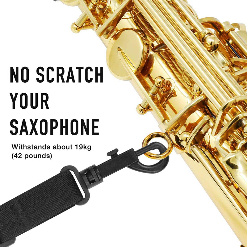 Focusound Upgraded Length Saxophone Neck Strap Soft Sax Leather Strap Padded for Alto and Tenor Saxophone