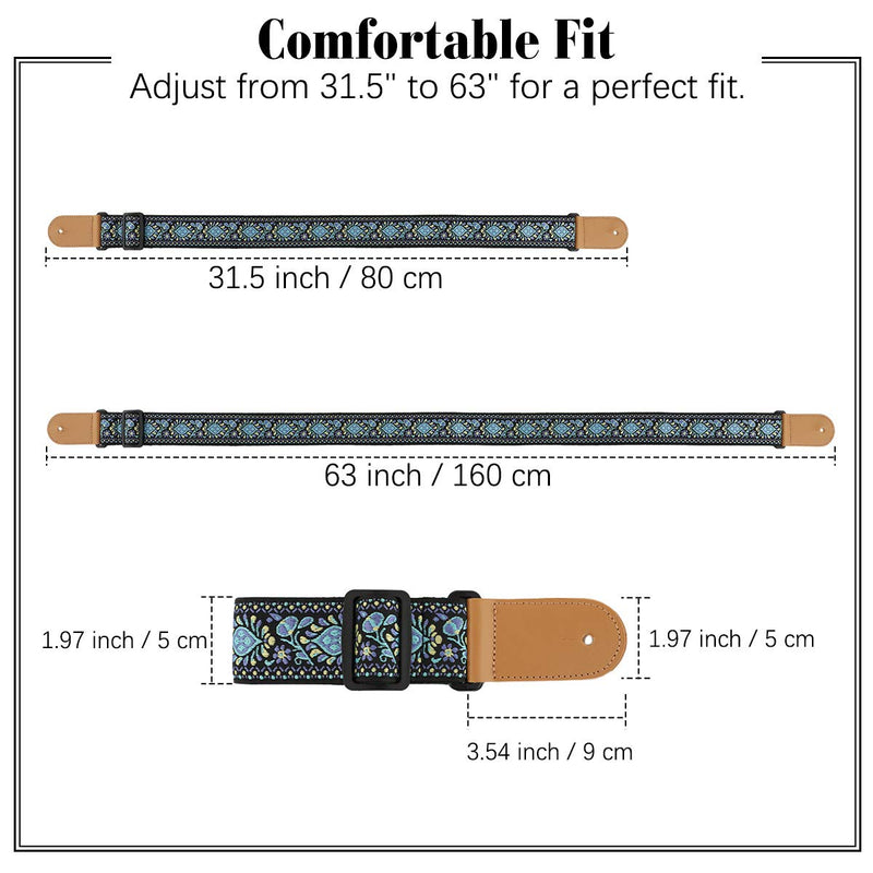 MoKo Guitar Strap, Bohemian Style Jacquard Guitar Shoulder Strap, Universal Adjustable Woven Strap for Electric & Acoustic Guitar, Bass, Ukulele Decorative Strap - Blue