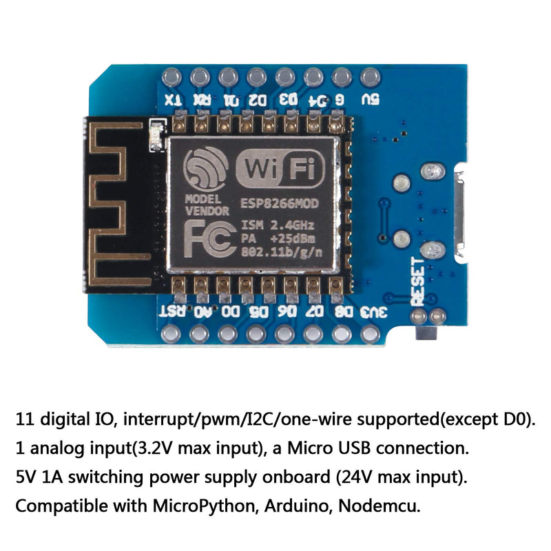 Aokin for ESP8266 ESP-12F D1 Mini NodeMcu Lua 4MByte WLAN WiFi Internet Development Board for Arduino, Compatible with WeMos D1 Mini, 5 Pcs
