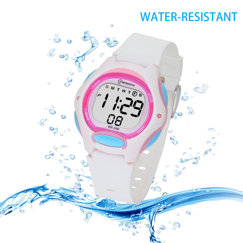 Kids Digital Watch for Girls Boys,Children Watches Waterproof Multi-Functional WristWatches with Alarm/Stopwatch White-8207