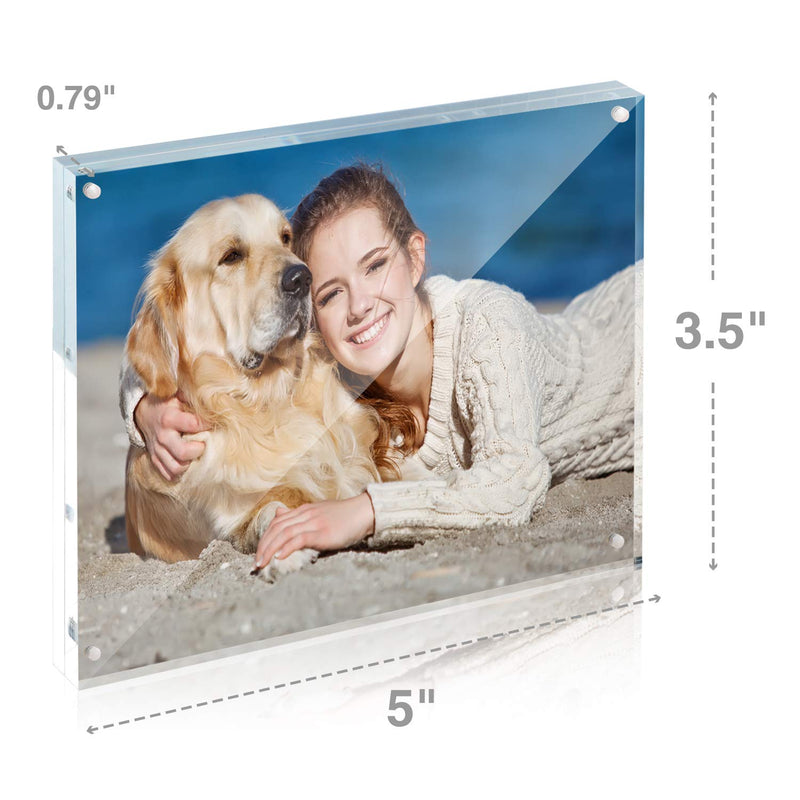 TWING Picture Frame, 3.5x5 Acrylic Photo Frames Horizontal Magnet Double Sided Photo Frame with Microfiber Cloth,12 + 12MM Thickness Clear Picture Frame Desktop Display