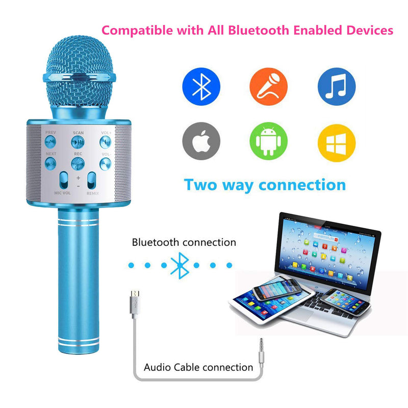 [AUSTRALIA] - Wireless Bluetooth Karaoke Microphone,3 in 1 Portable Handheld Karaoke Mic Speaker Machine,Karaoke Machine for Kids,Home Party Singing Machine Microphone,Birthday Party,Best Gifts for Kids(Blue) 