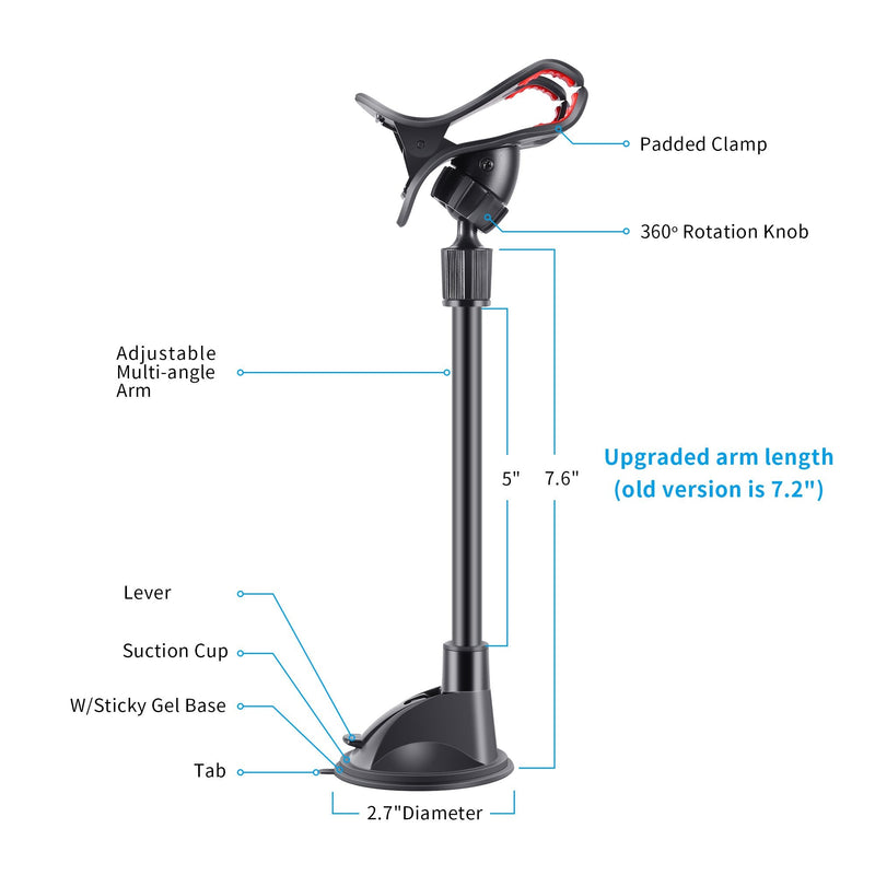 IPOW Upgraded X-Shaped Double Clamp Universal Long Shockproof Arm Phone Car Mount Windshield/Dash With Strong Suction Cup,Cell Phone Holder Compatible With iPhone 8 8 Plus X 7 7 Plus 6Galaxy S9 S8