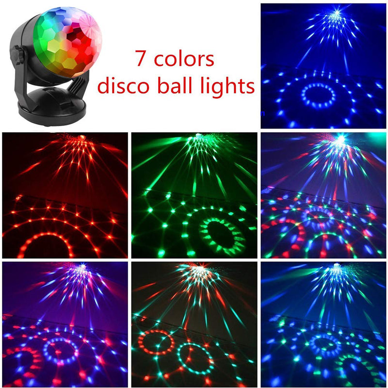 Mini Sound Activated Party Lights Battery Powered/USB Portable RGB Disco Ball Light Dj Lighting Strobe Lamp 7 Modes Stage Par Light for Car Home Room Dance Parties Birthday Karaoke Club Wedding