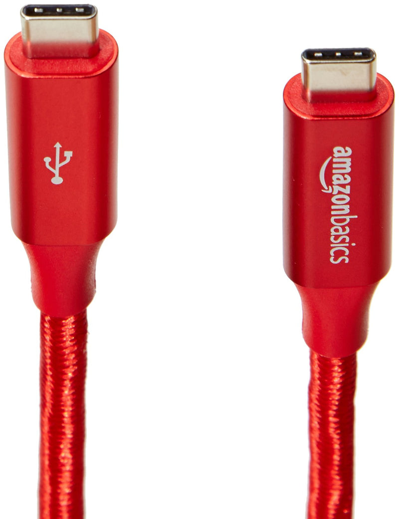 Amazon Basics Double Braided Nylon USB-C to USB-C 3.1 Gen 1 Cable with Power Delivery (5 Gbps) | 3 feet, Red