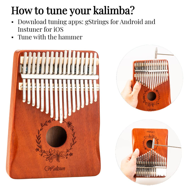 Waltsun Kalimba Thumb Piano 17 Keys Portable Mbira Finger Piano Gifts for Kids and Adults, Easy Music Instrument for Beginners and Professionals with Enchanting Sound