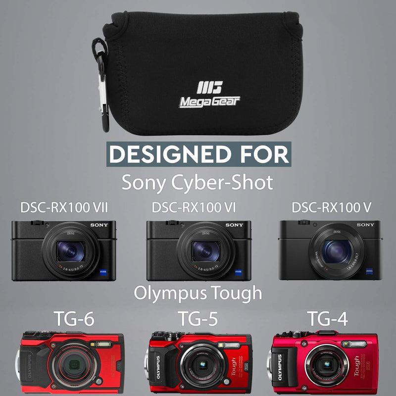 MegaGear Ultra Light Neoprene Camera Case Compatible with Sony Cyber-Shot DSC-RX100 VII, Olympus Tough TG-6, TG-5, Sony Cyber-Shot DSC-RX100 VI, DSC-RX100 V Black