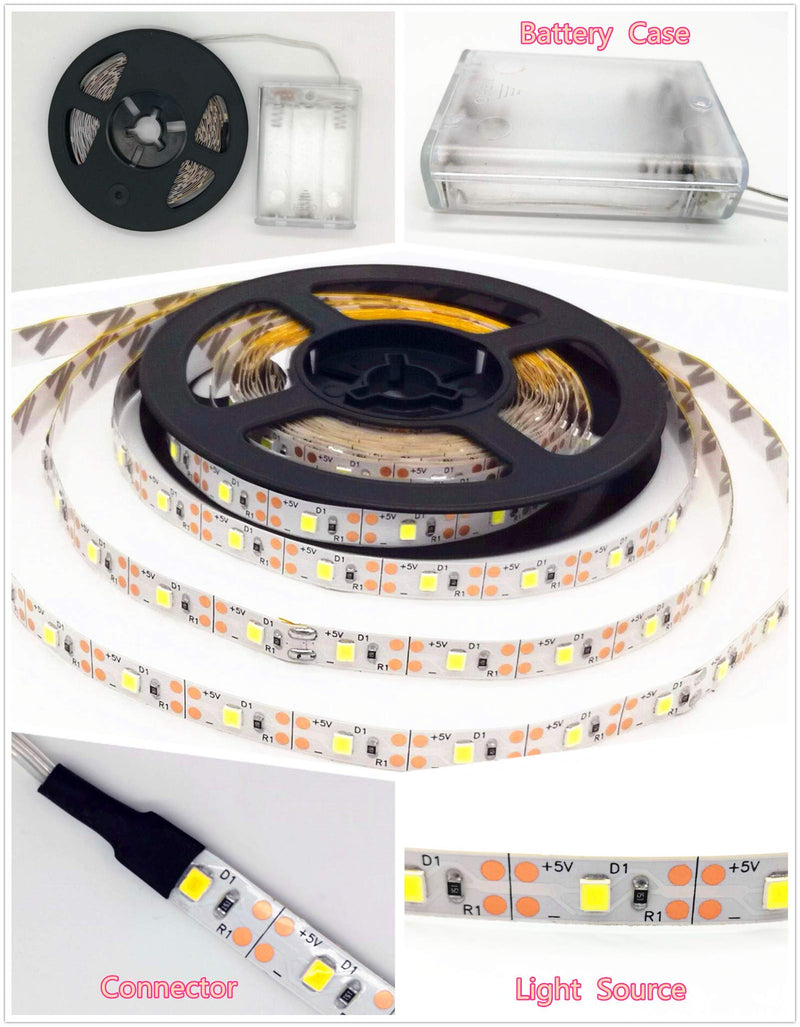 [AUSTRALIA] - Led Strip Lights Battery Powered, Battery Led Light with Led Light Battery Powered Flexible Ribbon Light, 300leds Cool Warming-5M / 16.4ft (White) (White) White 