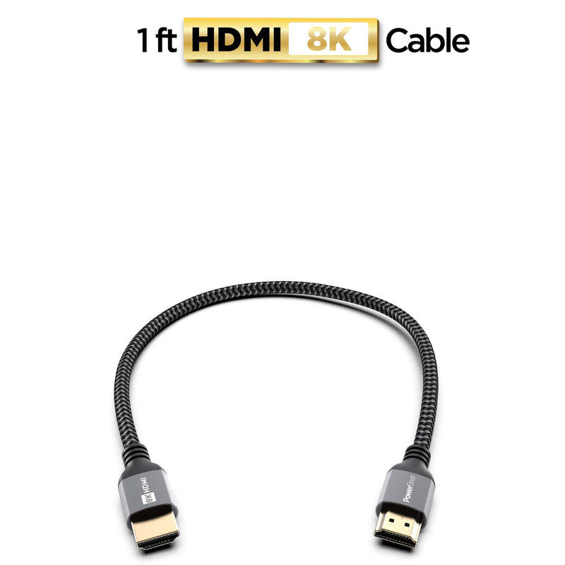 PowerBear 8K HDMI Cable 1 ft | High Speed, Braided Nylon & Gold Connectors, 8K @ 60Hz, 4K @ 120 HZ, 2K, 1080P & ARC Compatible | for Laptop, Monitor, PS5, PS4, Xbox One, Fire TV, Apple TV & More 1 Feet