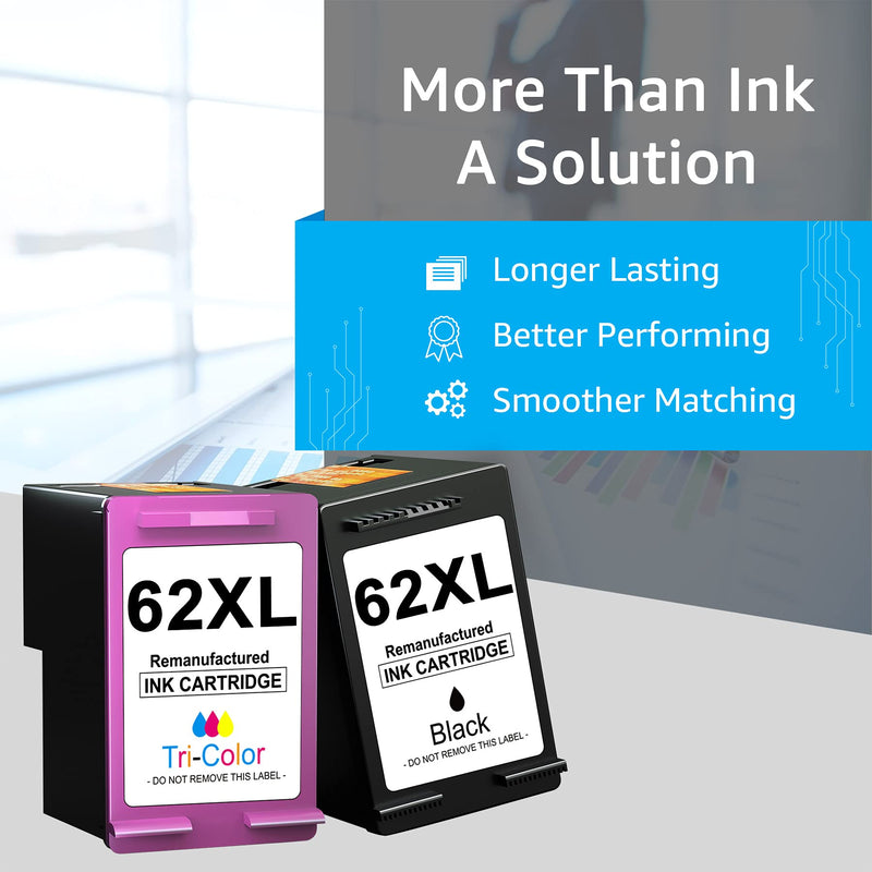 Palmtree Remanufactured Ink Cartridge Replacement for HP 62XL 62 XL to use with Envy 5540 5640 7858 7855 5542 7640 5660 7645 5661 5663 5549 OfficeJet 200 250 5740 Ink Printers(1 Black, 1 Tri-Color)