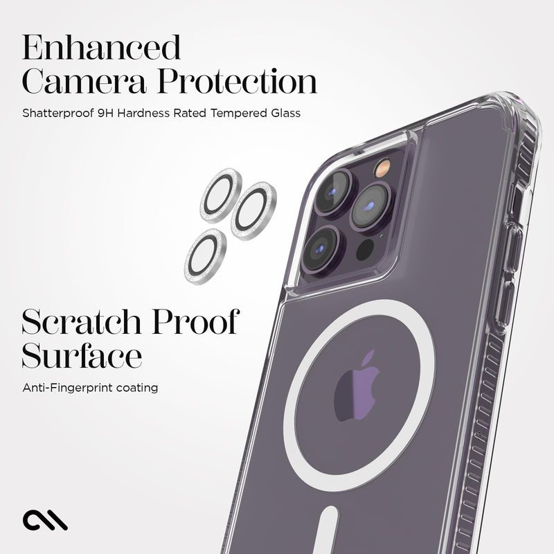 Case-Mate iPhone 14 Pro/iPhone 14 Pro Max Camera Lens Protector w/Sparkle Rings - Double Tempered Glass - Durable, Anti-Scratch - Ultra HD View with Night Shooting, Bling, Case Friendly, Easy Install