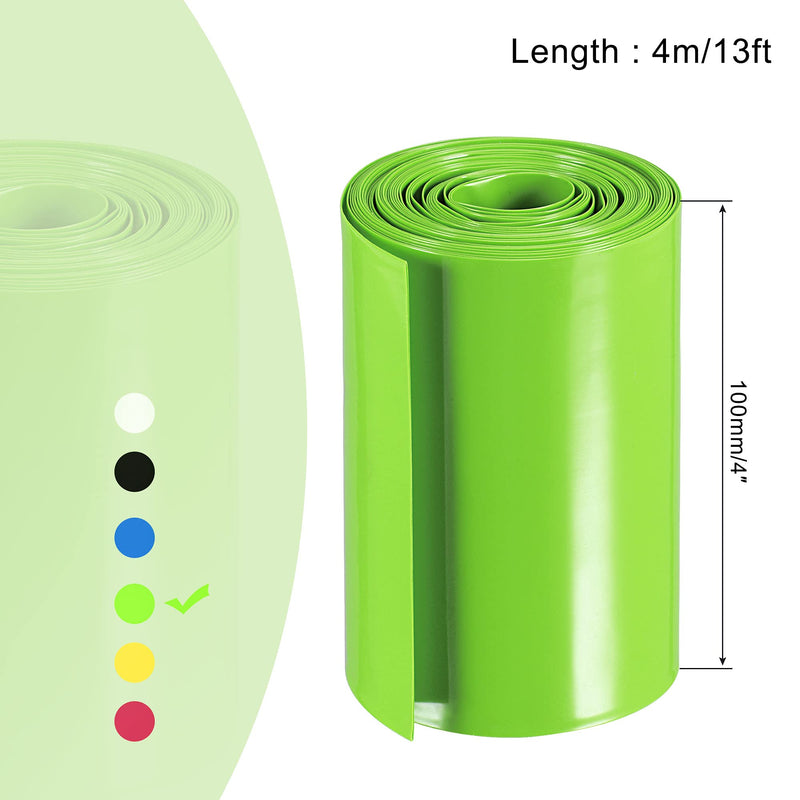 MECCANIXITY Battery Wrap PVC Heat Shrink Tubing 4" Flat Width 13 Feet Green Good Insulation for Battery Pack 13ft