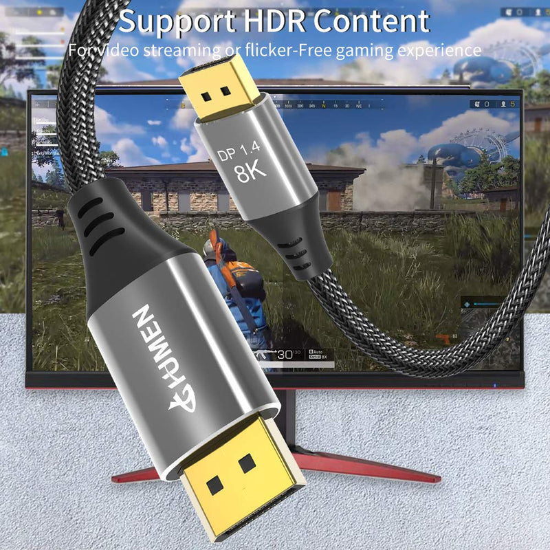 DGHUMEN 8K DisplayPort Cable, DP1.4 HBR3 Cable, Support 8K@60Hz/4K@144Hz, 32.4Gbps, HDR, HDCP for PC, Laptop, HDTV (1.6ft/0.5M) 1.6ft/0.5M