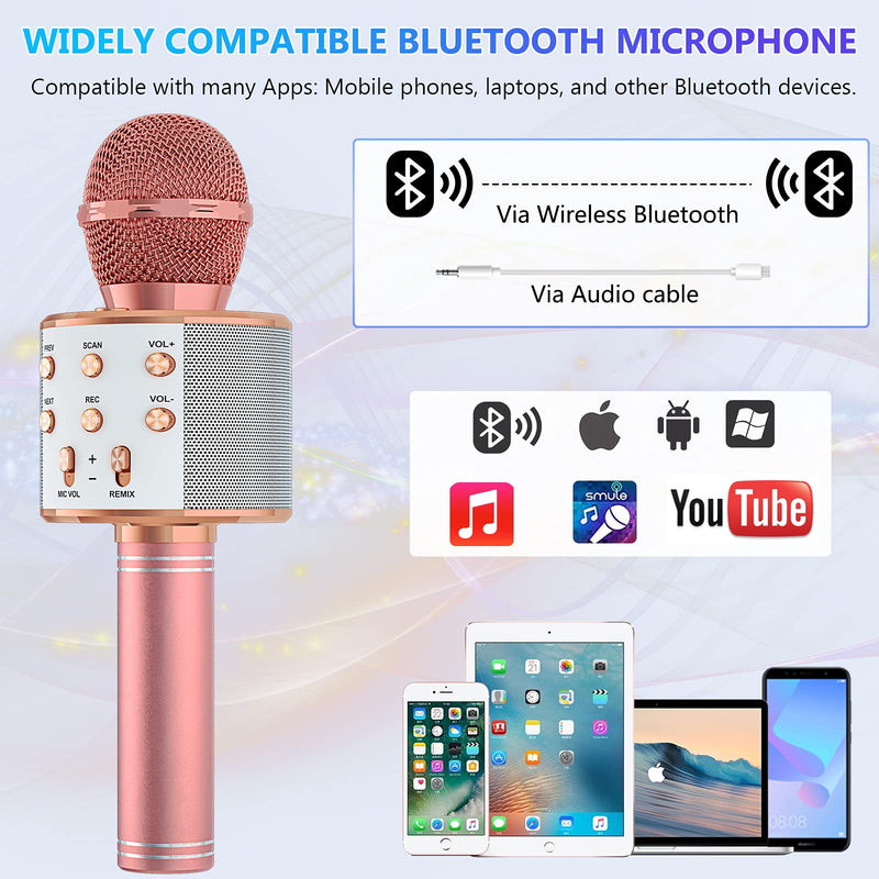 Wowstar Wireless Microphone, Karaoke Bluetooth Microphone for Kids Adults, Portable Toy Karaoke Mic Speaker Machine, Home KTV Player Support Android & iOS Devices for Party Singing (Rose Gold) Rose Gold