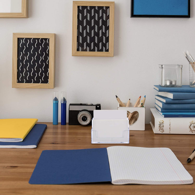 Tatuo 2 Pack Clear Business Card Holder 2 Tiers Plastic Card Stand Organizer Card Holder Display for Home Office, 120 Cards Capacity