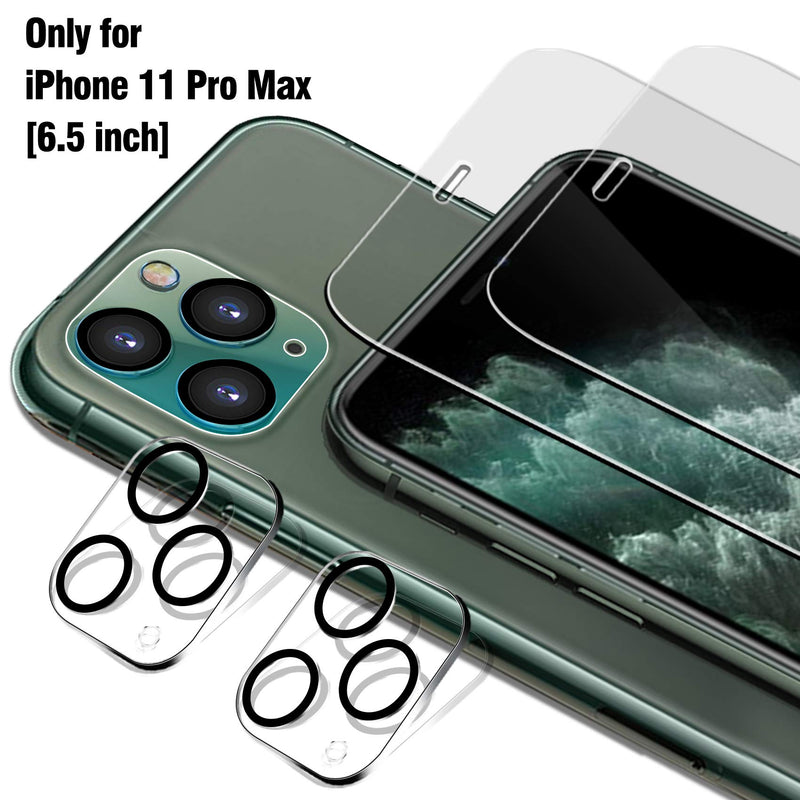 Ferilinso [4 Pack] Screen Protector for iPhone 11 Pro Max with 2 Pack Camera Lens Protector, 2 Pack Tempered Glass Film for iPhone 11 Pro Max 6.5 Inch 2 pcs-Clear