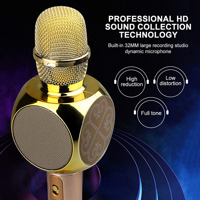[AUSTRALIA] - QStyle Wireless Bluetooth Karaoke Microphone,Portable Magic Karaoke Machine with Speaker for Kids Adults Chargable Microphone for Home Birthday Party - Gold (Gold) 