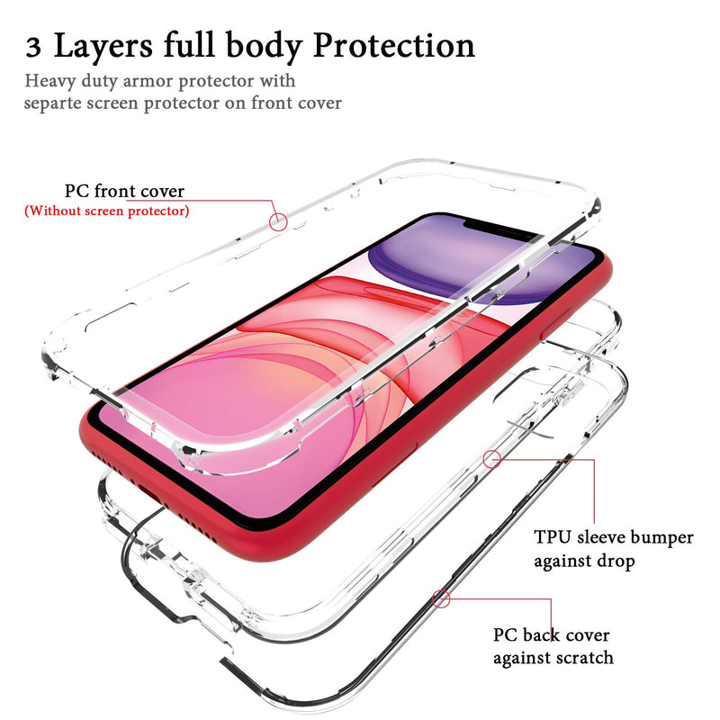 AMENQ Case for iPhone 11 2019, [Built in Screen Protector] Heavy Duty Clear Hard Protective Case with Shockprook TPU Bumer and Rugged PC Back Armor Cover for iPhone 6.1 inches (Crystal Clear) Crystal Clear