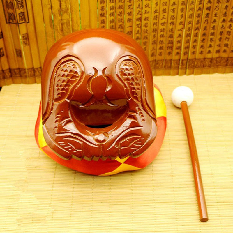 Buddhist Camphorwood Wooden Fish Temple Block Zen Drum with Mat 3.5 inch