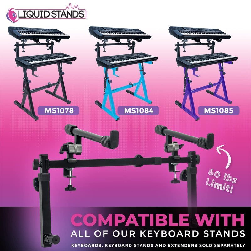 Liquid Stands 2 Tier Keyboard Stand Attachment - Adjustable Electric Digital Piano Stand for 54 - 88 Key Music Keyboards & Synths - Double Stand Extender for Square Tube Z Style Stands