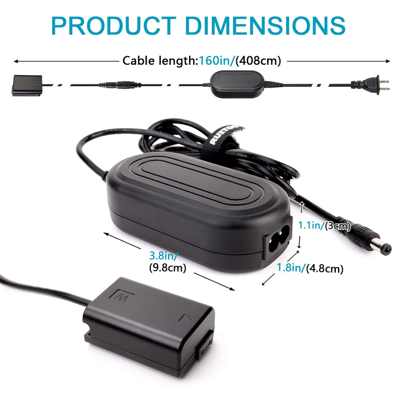 RUITOO AC-PW20 AC Power Supply Adapter + DC Coupler Charger Set,Replace NP-FW50 Battery for Sony a7000 A6500 A6400 A6300 A6100 A5100 A5000 A7 A7II A7RII A7SII A7S A7S2 A7R A7R2 A35 A55 RX10 Cameras