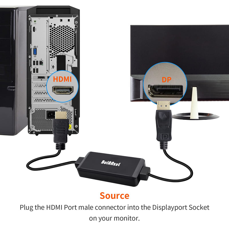Active 4K HDMI to Displayport 1.2 Converter Adapter Cable 6FT/1.8M, BolAAzuL HDMI Source to DisplayPort Monitor Cable Unidirectional HDMI 1.4 Male to DP 1.2 Male Connector Gold-Plated for PS3 PC DVD HDMI 1.4 to DP(4K/30Hz)