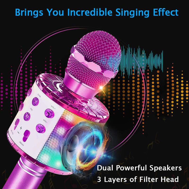 [AUSTRALIA] - Bluetooth Karaoke Microphone with LED Lights, XIANRUI Portable Karaoke with Speaker for Kids Adults, Handheld Karaoke Machine for Home KTV Party Birthday Gifts, Compatible Android&iOS (Pink) Gorgeous Pink 
