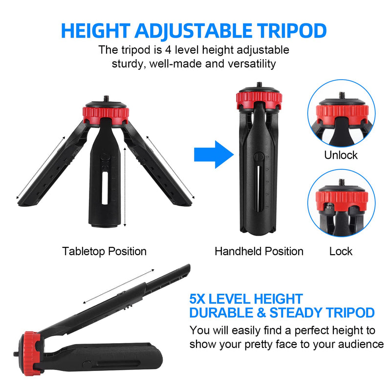 Vlogging Kit for iPhone Android: YouTube Starter Kits Vlog Video Recording Equipment - Accessories: Phone Tripod, Phone Mount, LED Light and Microphone - Black