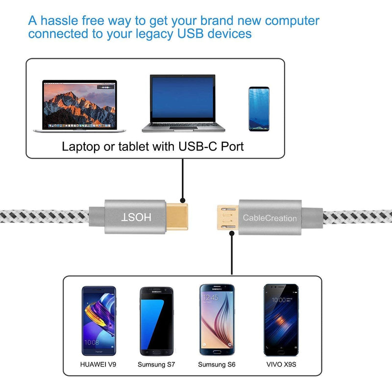 Short Micro USB to USB C Cable 0.65 FT CableCreation USB C to Micro USB Braided Cord OTG 480Mbps Micro USB Cable to USB C to USB Micro for MacBook Pro Air S21 S20 S10 Pixel 5/4/3/2 etc. Space Gray Space Gray (0.65ft)