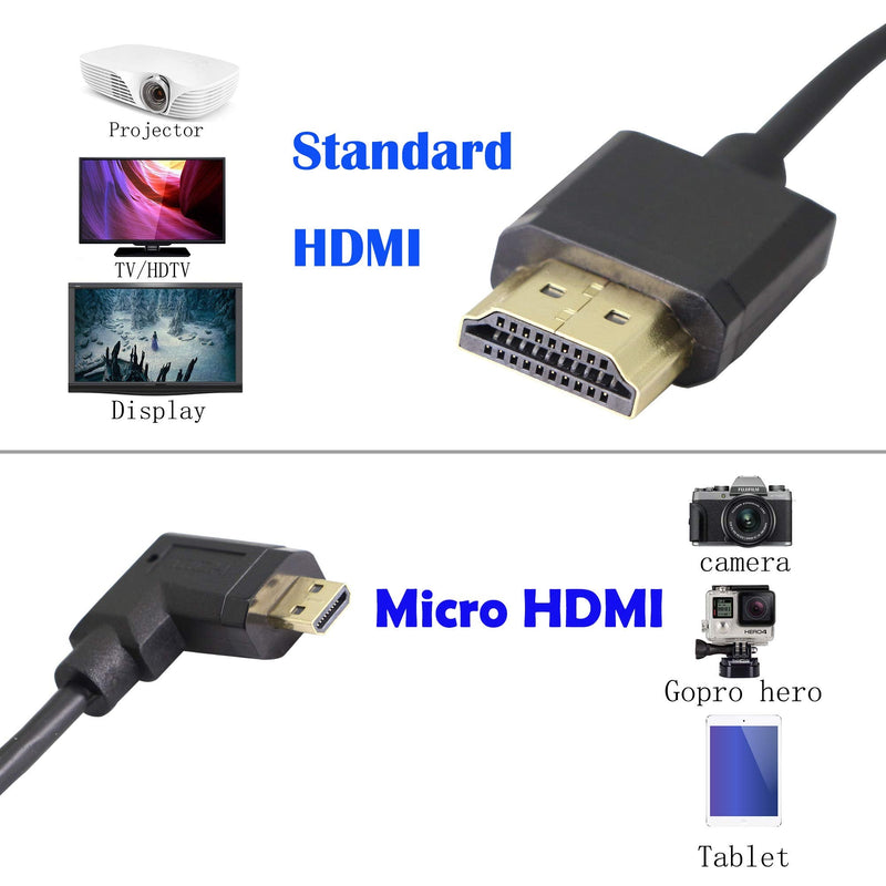 90 Degree Micro HDMI Male to HDMI Male Cable Adapter Connector 4K 60Hz Ethernet HDMI Type D to Type A 3D Audio Return for Cameras-15CM (Angle Right) Angle Right