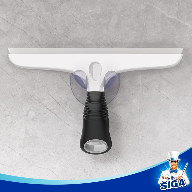 MR.SIGA Multi-Purpose Silicon Squeegee for Window, Glass, Shower Door, Car Windshield, Heavy Duty Window Scrubber, Includes Suction Hook, 10 inch, White & Black, 1 Pack
