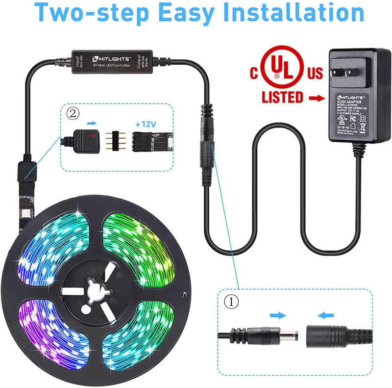 [AUSTRALIA] - 32.8ft LED Strip Lights, HitLights RGB Ultra Brighter Color Changing Led Tape Lights 5050 300 LEDs Flexible Light Strips with RF Remote, UL Power Supply for Home Room Party TV Bedroom 32.8FT 