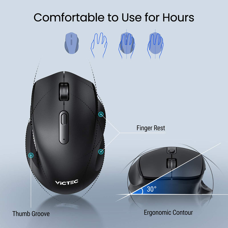 Computer Mouse Wireless, VICTEC Wireless Mouse, Ergonomic Silent Mouse with 5 Adjustable DPI & USB Receiver, Comfortable Mouse for Laptop, Chromebook, Notebook, PC, Tablet, Desktop