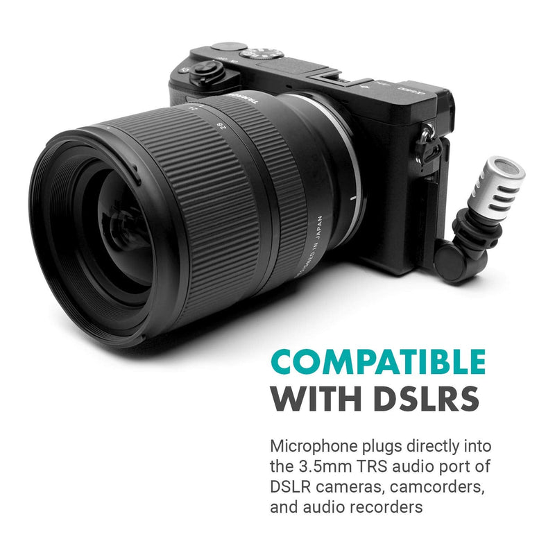 Movo MA5CA 3.5mm TRS Mini Microphone for Camera - Mini Mic for Camera and Camcorder - Video Camera Microphone with 180° Rotation - Pocket-Size Camera Mic for Travel Vlogs and Street Videography