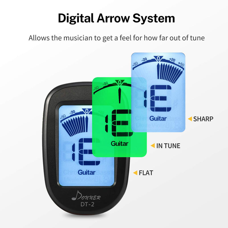 Donner Guitar Tuner Clip on-Accurate Chromatic,Acoustic Guitar Bass Violin Ukulele Tuner DT-2