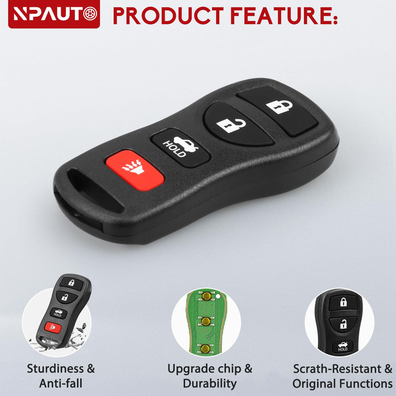 NPAUTO Key Fob Replacement for Nissan 350Z 2003-2009, Altima/Maxima 2002-2006, Sentra/Armada/Pathfinder/Versa/Quest, Infiniti G35 FX35 I35 QX56 - Keyless Entry Remote Control Key Fobs, KBRASTU15, 2Pcs